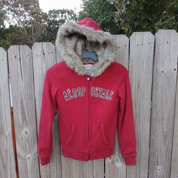 Aeropostale Fur Lined Zip Up Hoodie Size Medium Large Spell out Logo - Picture 12 of 16
